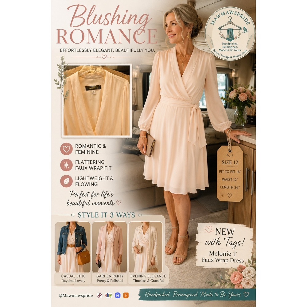 Blushing Romance – Melonie T Faux Wrap Tie Waist Midi Dress NWT Size 12